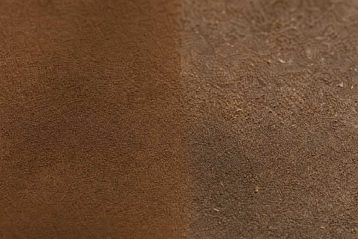 Macro nap texture showing premium material care Dubai on clean versus dusty nubuck