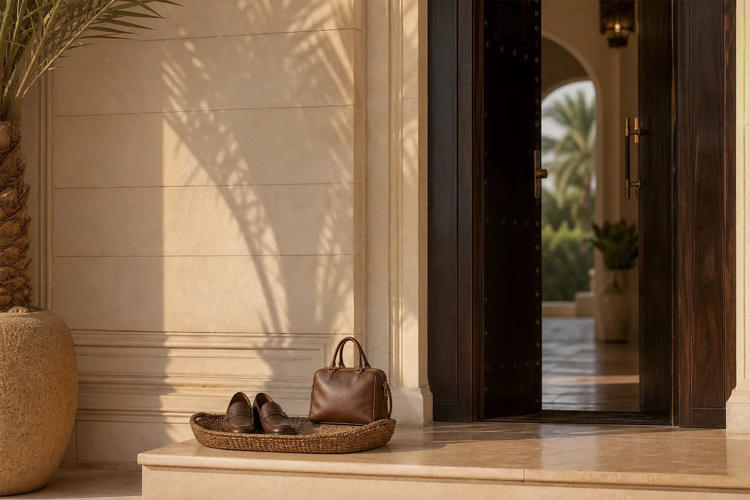Dubai villa doorway pickup of shoes and bags ready for a care consultation quote