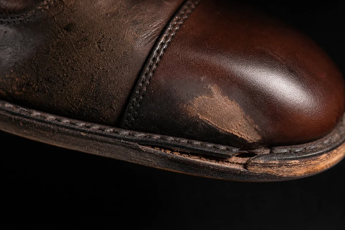 Colour loss and lifting sole seam showing when shoe cleaning vs restoration Dubai requires repair