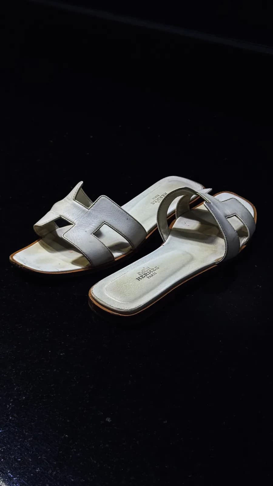 Hermès Slippers before restoration at Save Our Shoes Dubai